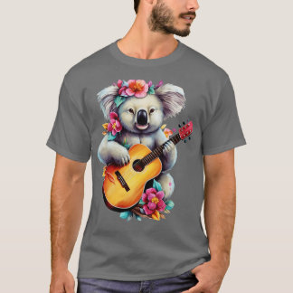 Camiseta Floral Cute Koala Tocando Violão