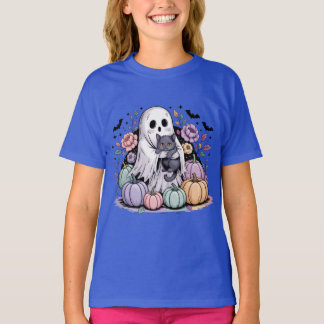 Camiseta Floral de Abóbora Pastel Halloween