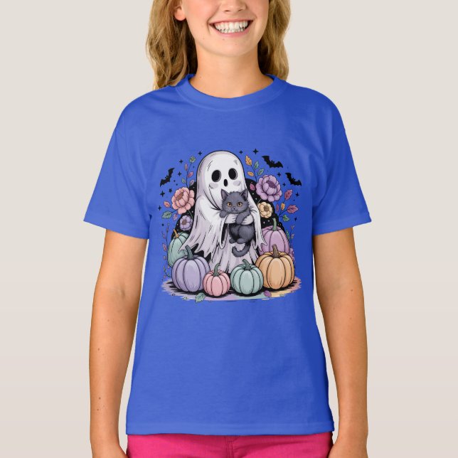 Camiseta Floral de Abóbora Pastel Halloween (Frente)