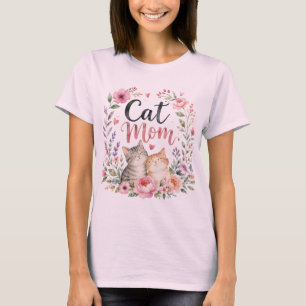 Camiseta Floral de Aquarela Cat Mom Presente par