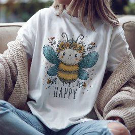 Camiseta Floral de Aquarela Feliz Abelha Fofa