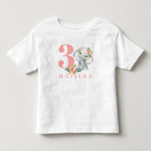 Camiseta floral de elefante aniversário de 3 anos