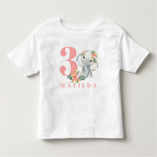Camiseta floral de elefante aniversário de 3 anos
