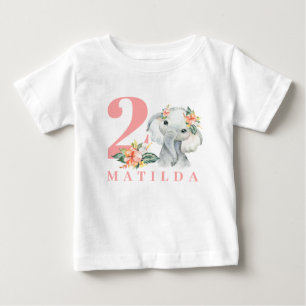 Camiseta floral de elefante segundo aniversário