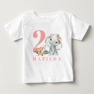 Camiseta floral de elefantes segundos aniversários
