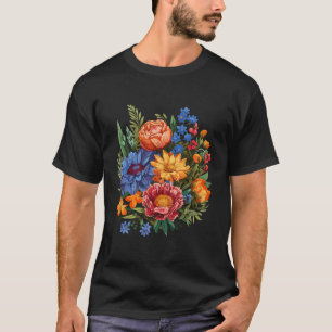 Camiseta Floral de Flor Selvagem Verão Colorida Azul Vazio