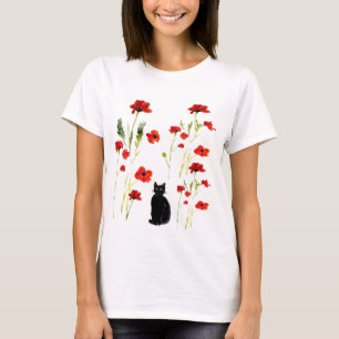 Camiseta Floral de Gato Cachorro Vermelho