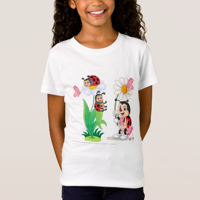 Camiseta Floral de Ladybug das raparigas (Frente)