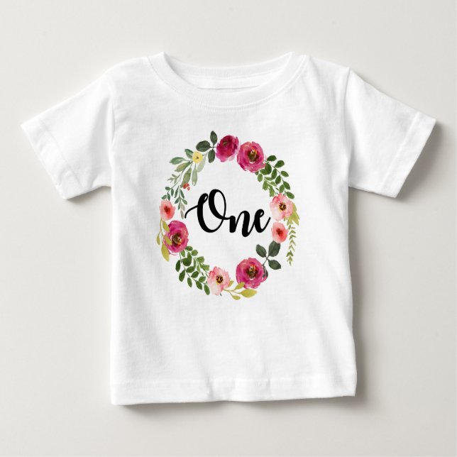 Camiseta Floral de primeiro aniversário (Frente)