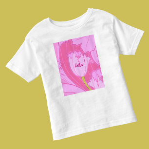 Camiseta Floral de Tulip Rosa bonito com Nome