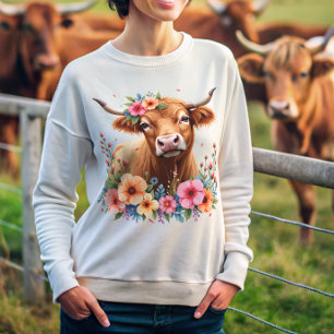Camiseta Floral de Vaca do Terreno Superior Escocês