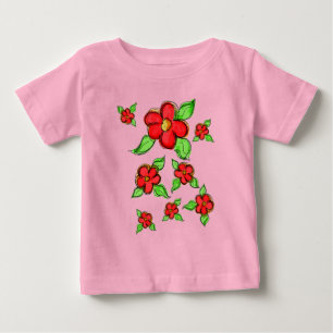 Camiseta Floral de Verão Vermelho Doce