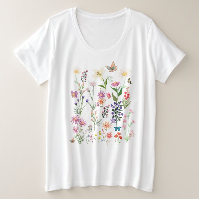 Camiseta Floral de Vintage, Boho Wildflower (Frente do Design)
