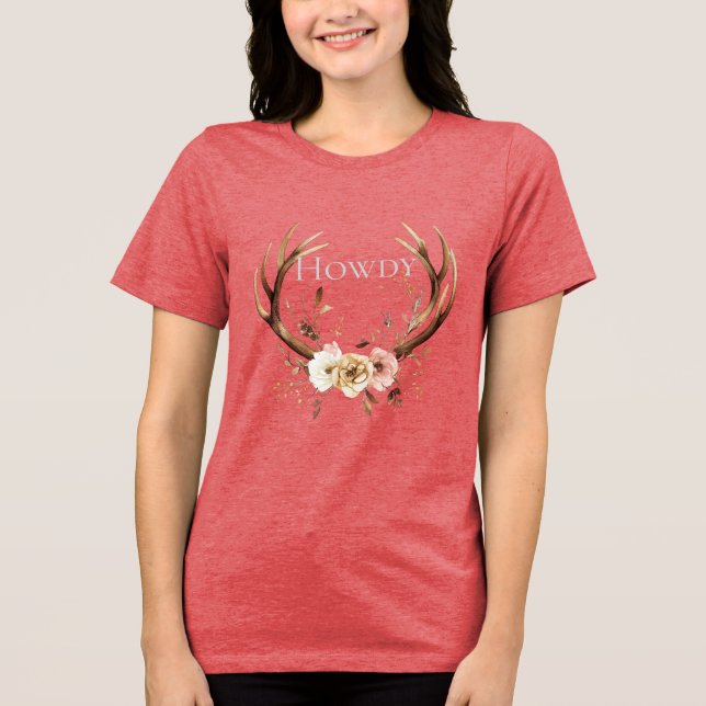 Camiseta Floral Deer Antlers Cowgirl (Frente)