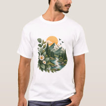 Camiseta Floral do Pôr do Sol na Montanha