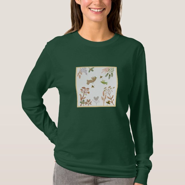 Camiseta floral e aves (Frente)