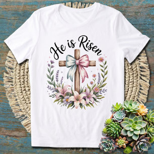 Camiseta Floral Ele Está Risado - Páscoa Inspiradora