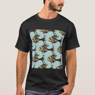 Camiseta Floral Exótico Abstrato Multicolor Peixes Sem Cost