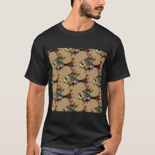 Camiseta Floral Exótico Abstrato Multicolorido Peixes Sem C