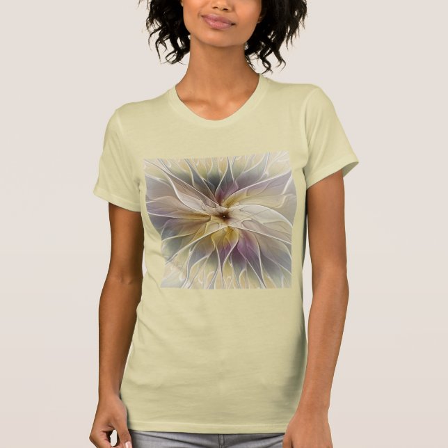 Camiseta Floral Fantasy Dourada Eggplant Abstrato Art Fract (Frente)