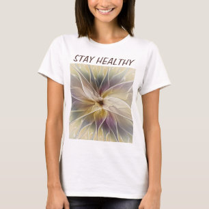 Camiseta Floral Fantasy Dourada Eggplant Abstrato Art Fract