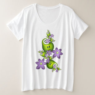 Camiseta Floral Fantasy Lilac Flores Verde Formas Fractais