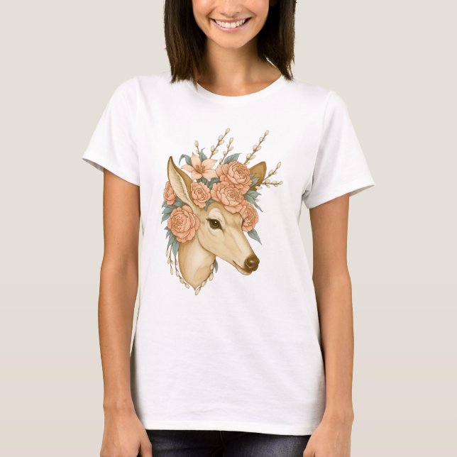 Camiseta Floral Fawn - Espírito Gentil da Natureza (Frente)