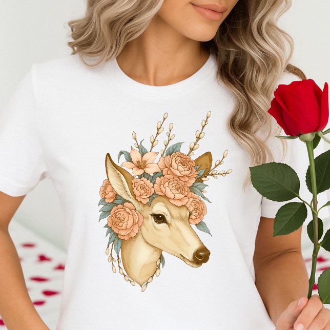Camiseta Floral Fawn - Espírito Gentil da Natureza (Criador carregado)