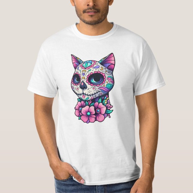 Camiseta Floral Feline Dia de los Muertos (Frente)