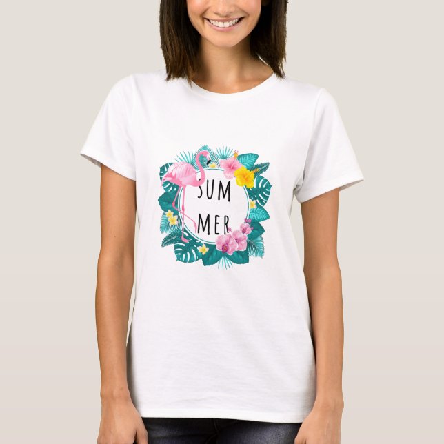 Camiseta Floral Flamingo Summer Bliss (Frente)