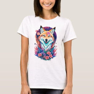 Camiseta Floral Fox Colorida Gráfica de Raposa Fof