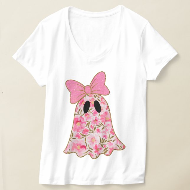 Camiseta Floral Ghost – Brilho Rosa e Dourado  (Postura )