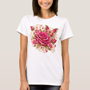 Camiseta Floral Glamour Borboleta Rosa