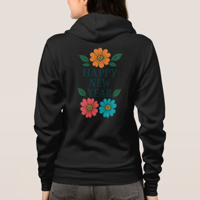 Camiseta Floral Happy New Year Graphic Zip-Up Hoodie (Verso)