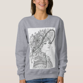Camiseta Floral Hat Lady Ink Illustration