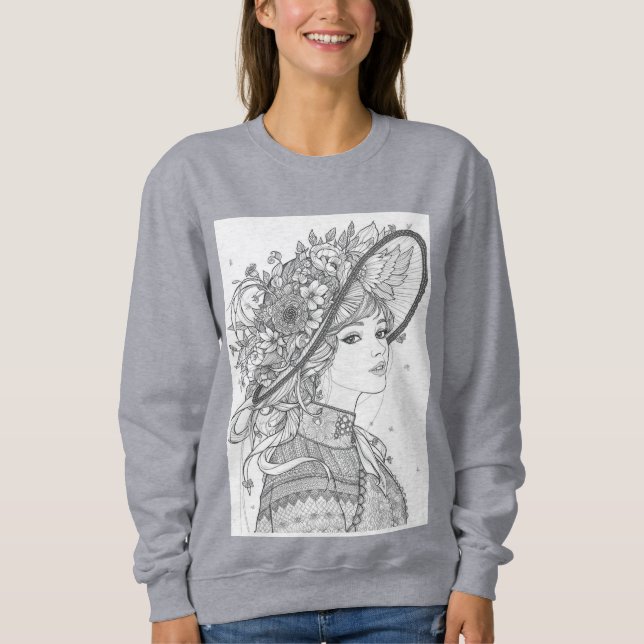 Camiseta Floral Hat Lady Ink Illustration (Frente)