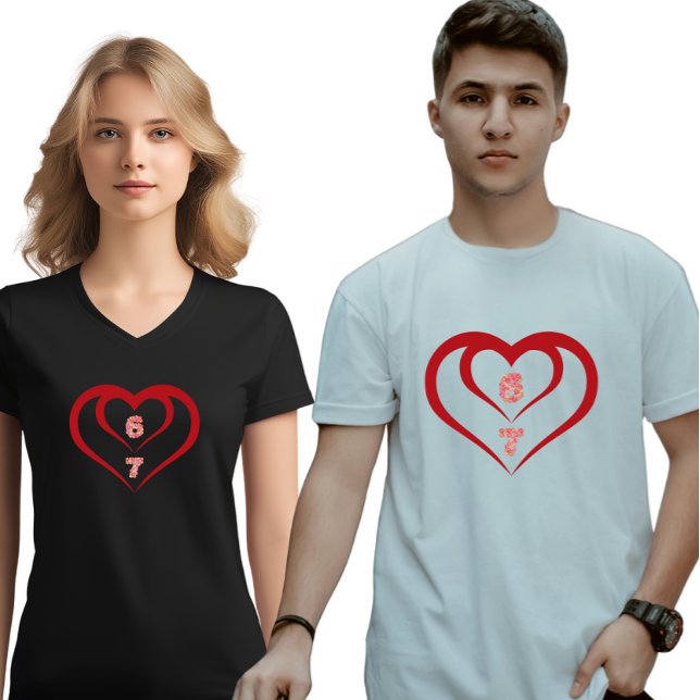 Camiseta Floral Heart 6 7 Meme Valentine Matching (Criador carregado)