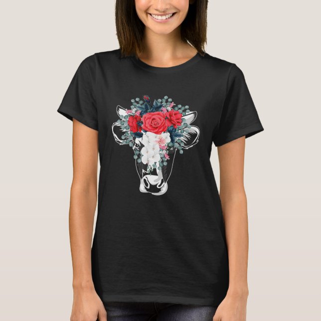 Camiseta Floral Highland Cow Heifer Dairy Fazenda Animal Wi (Frente)