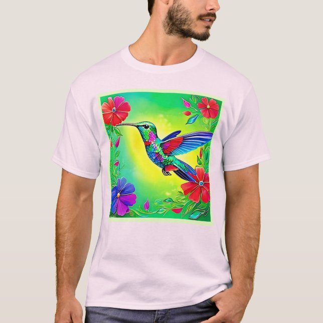 Camiseta Floral Hummingbird Art Design (Frente)