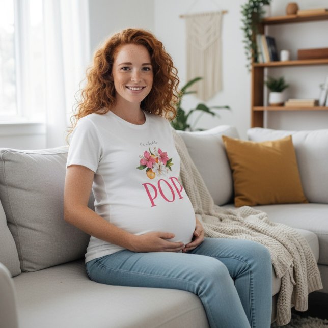 Camiseta Floral "I'm About to POP!" Baby Shower  (Criador carregado)