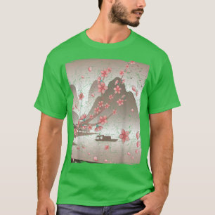 Camiseta Floral Japonês Montanha Sakura Flor Rosa Cereja