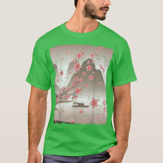 Camiseta Floral Japonês Montanha Sakura Flor Rosa Cereja