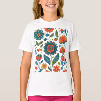 Camiseta Floral Kaleidoscope Garden - Vibrant Nature Art