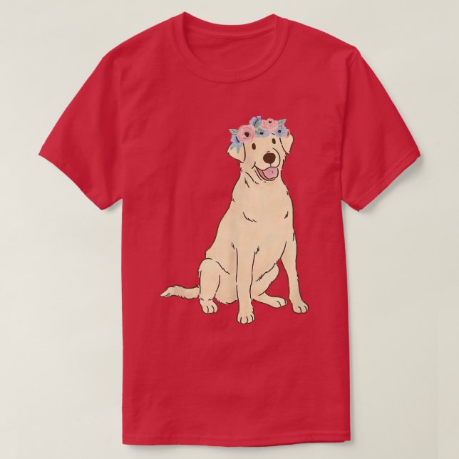 Camiseta Floral Labrador Retriever Aloja Cachorro Amarelo (Frente do Design)