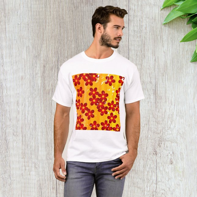 Camiseta Floral Laranja Vermelho Retro (Criador carregado)