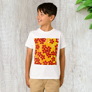 Camiseta Floral Laranja Vermelho Retro