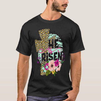 Camiseta Floral Leopard Cross He Risen Jesus Faith Christ G