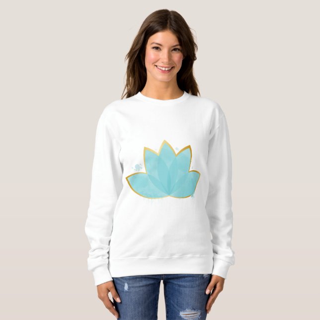 Camiseta Floral Lotus Seafoam Azul e Faux Dourado (Frente Completa)