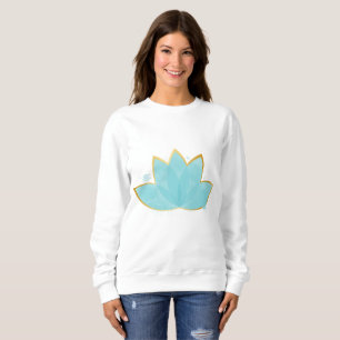 Camiseta Floral Lotus Watercolor Seafoam Azul e Faux Dourad