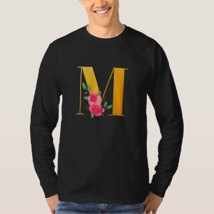 Camiseta Floral M Alphabet Cute Monograma Inicial Letra M G